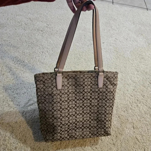 Coach Signature Silver Khaki Hot Orange Purse Jacquard Fabric Leather #056 - Picture 4 of 5